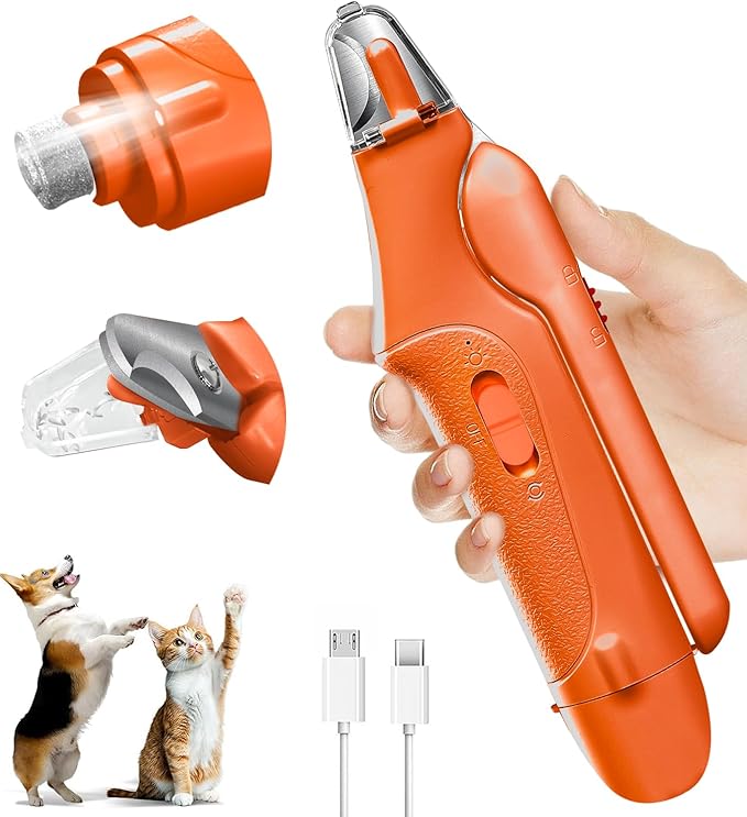 2 in 1 Dog Nail Clippers &amp; Cat Nail Clippers Trimmers for Large Medium Small Dogs Cats Claw Trimmer Quick Sensor and Safety Guard USB Rechargeable Dogs Nail Trimmer with Catcher &amp; 2 LED Lights