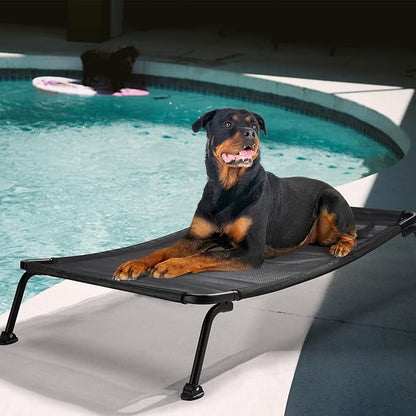 Veehoo Outdoor Elevated Dog Bed, Cooling Raised Dog Cot Bed XL, Portable Waterproof Curved Dogs Hammock Beds for Outside, up to 150lbs, Black Legs, Black 49"