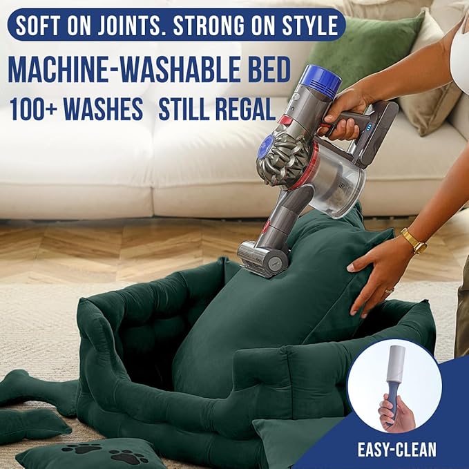 Luxury Cat and Dog Bed Chesterfield – Handcrafted Velvet Throne for Dogs | Joint Support, Calming &amp; Temp-Regulating Comfort | Durable 5+ Years, Anti-Claw, Washable 100+ Times – S, Green