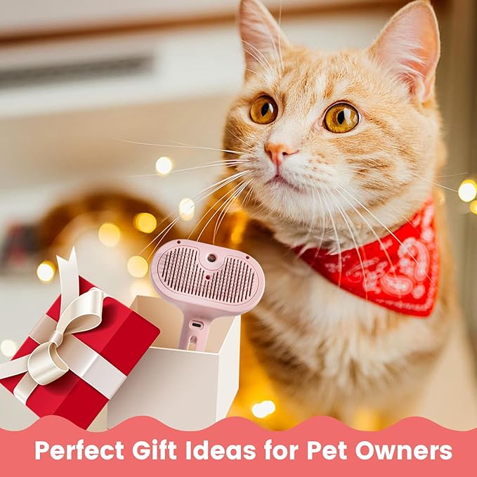 Steam Brush for Shedding Pets - Self-Cleaning Grooming Comb with Water Tank for Long &amp; Short Haired Cats and Dogs (Pink)