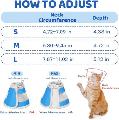 Breathable Air Mesh Cat Cone Collar Soft to Stop Licking, Adjustable, Foldable Lightweight Kitten Cones After Surgery Recovery for Cats &amp; Kittens (Light Blue,M)