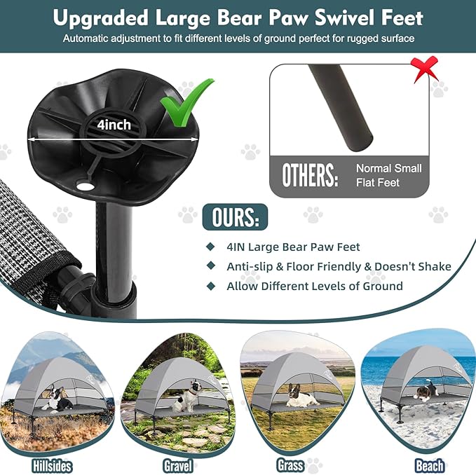 Upgraded Elevated Dog Bed with Canopy, Portable Raised Outdoor Dog Bed with Stable Anti-Slip Feet, Wider Shade Pet Bed Cot, Raised Dog Beds for Large Dogs Camping, Indoor &amp; Outdoor Use
