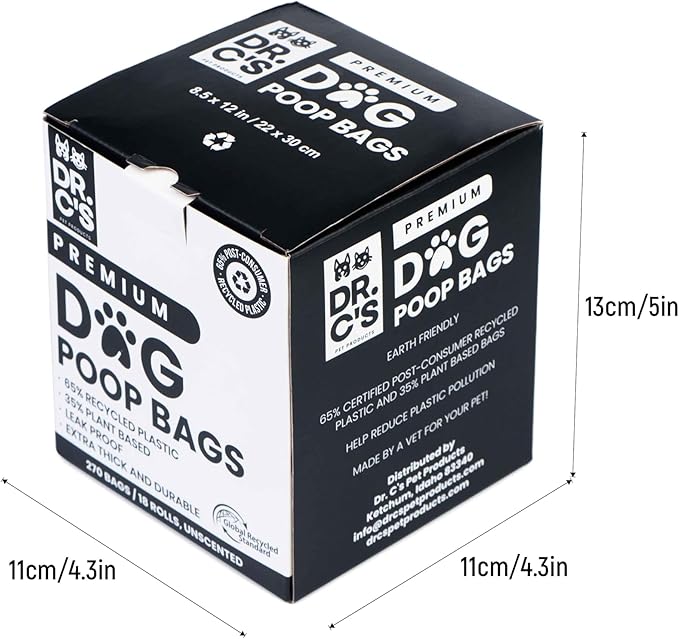 Certified 65% PCR (Post Consumer Recycled) Plastic and 35% Plant Based Dog Poop Bags - Dr. C&