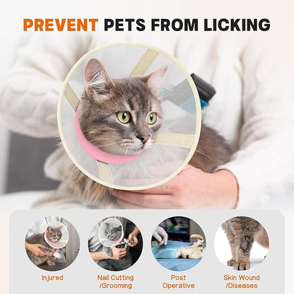 Cat Cone Collar Soft- Adjustable Comfortable Air Mesh Recovery Cone After Surgery to Stop Licking and Scratch, Alternative to Plastic Elizabethan Collar for Cat, Whiskers Freedom (Pink, XS)