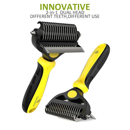 Spring Blossoms-2 in 1 Professional Grooming Rake for Cats &amp; Dogs-Dematting Comb for Easy Mats &amp; Tangles Removing,Pet Brush Safe No More Nasty Shedding and Flying Hair (Lemon Yellow)