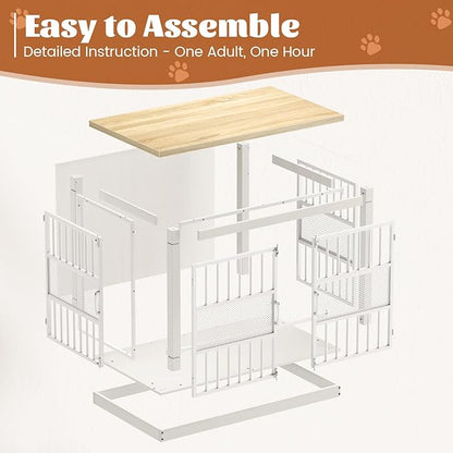 VOPEAK 46" Dog Crate Furniture, Chew Resistant Large Dog Crate for Medium Large Dogs, Heavy Duty XL Dog Crates Dog Kennel Cage Indoor with Double Doors, End Table for Bedroom Living Room, White