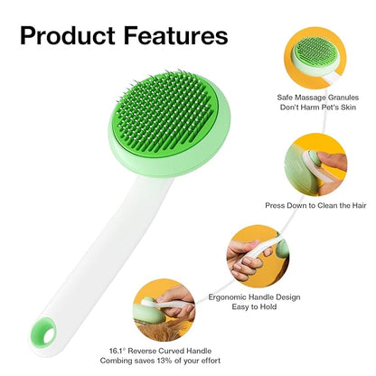 Self-Cleaning Cat Brush for Shedding &amp; Pet Grooming - Effortlessly Removes Tangles, Loose Undercoat, and Mats for Cats &amp; Dogs (Green)