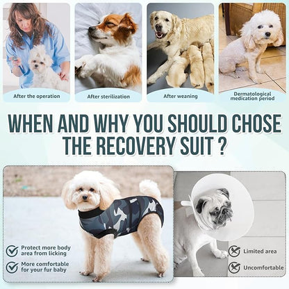 Lukovee Recovery Suit for Dogs, Zipper On Recovery Suit for Female Male Dog, Onesie Abdominal Wounds Cone E-Collar Alternative Prevent Licking Spay Recovery Suit (Medium, Camouflage)