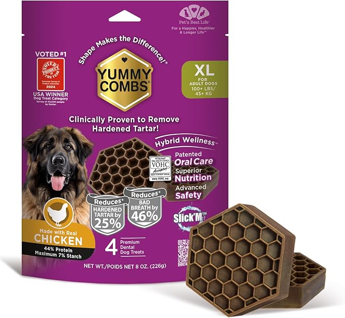 Dog Dental Treats – Vet VOHC Approved, Removes Tartar &amp; Cleans Teeth – Yummy High Protein Chicken Treat for Extra Large Dogs (Mini Pack, 4 Count)