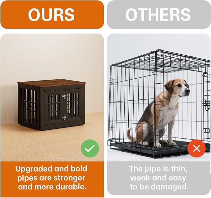 32" Heavy Duty Dog Crate Furniture for Small,Medium and Large Dogs,Rustic Wooden Dog Cage Kennel Indoor Furniture with Waterproof Top,Decorative Pet House Side End Table (Black &amp; Wood)