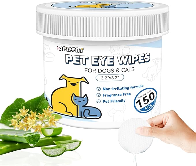 150Pcs Eyes Wipes for Dogs - Tear Stain Remover for Dogs - Dog Eye Cleaner, Eye Debris, Discharge, Mucus Secretions - Eye Wipes for Dogs &amp; cat Eye Wipes - 3.2 inches