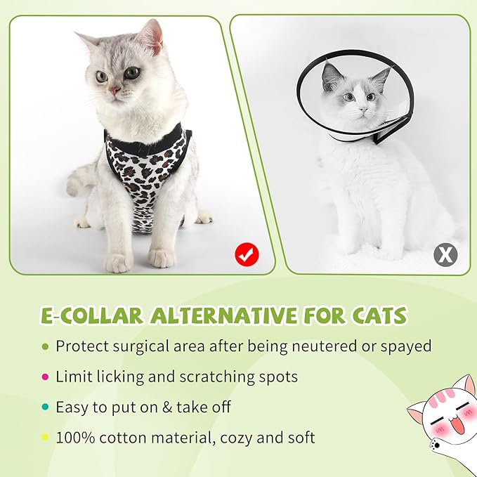 2 Packs Cat Surgery Recovery Suit Surgical Clothes Abdominal Wounds Anti-Licking Cat Bodysuit Onesie Substitute E-Collar&amp; Cone