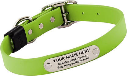 Biothane Custom Dog Collar – Waterproof, Stink-Proof Personalized Collar with Name &amp; Phone Number – Durable, Many Sizes and Colors – Assembled in USA (Green Apple)