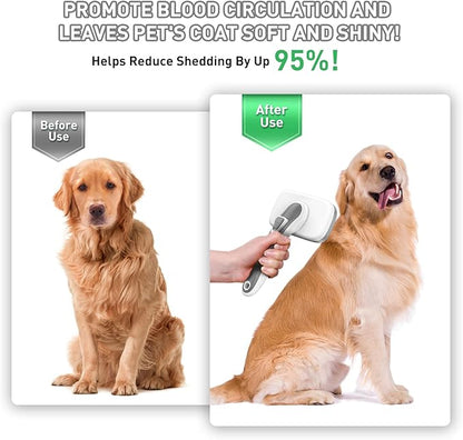 Dogs Cats Self Cleaning Slicker Brush for Shedding &amp; Grooming Any Breed of Pets, Remove Loose Undercoat Knots Mats Tangled Hair for Small Medium Large Animal With Long Short Fur Length-Grey