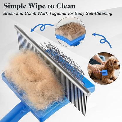 2PCS Slicker Brush for Dogs &amp; Pet Comb,Professional Dog Grooming Brush (Goldendoodles,Poodles,Labradoodles) with Extra Long Pins to Effectively Remove Tangles, Knots and Mats (Blue)