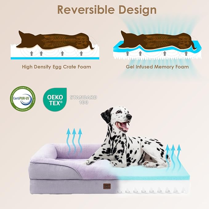 EHEYCIGA Memory Foam Dog Bed for Medium Size, Orthopedic Dog Sofa with Sides and Waterproof Liner, Washable Bolster Pet Couch with Removable Cover, 30x20x6.5 Inch, Purple