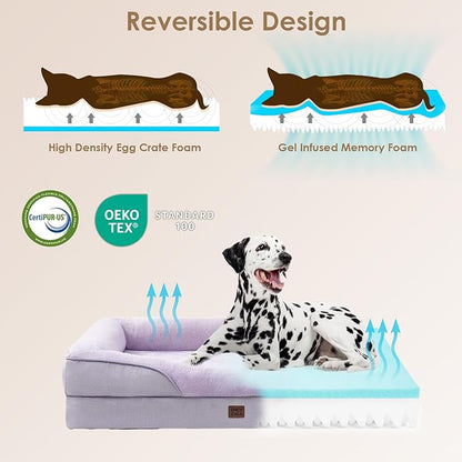 EHEYCIGA Memory Foam Dog Bed for Medium Size, Orthopedic Dog Sofa with Sides and Waterproof Liner, Washable Bolster Pet Couch with Removable Cover, 30x20x6.5 Inch, Purple