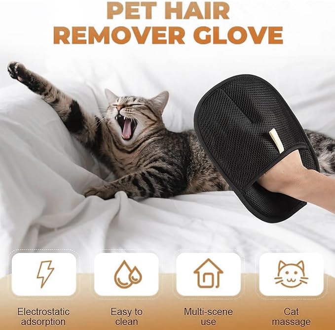 2025 Upgraded Pet Hair Removal Glove |Double-Sided – Reusable Grooming &amp; Bathing Glove for Dogs and Cats |Soft Silcone Touch |Easy Deshedding and Cleaning Mitt (Black, 2 PCS)