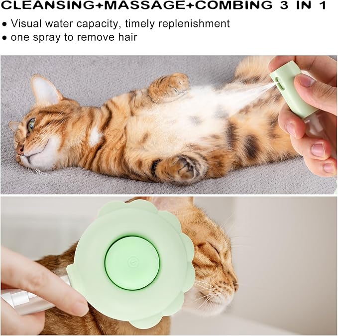 Cat Hair Brush for Shedding, 3-in-1 Pet Spray Hair Removal Comb with Visual Spray &amp; Release Button, Waterproof Dog Grooming Brush for Furry Pet