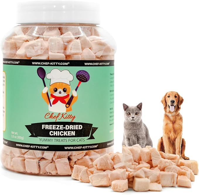 Freeze-Dried Chicken Treats for Cats &amp; Dogs – 100% Human Grade, Single Ingredient, High-Protein, Healthy Snack – No Additives or Preservatives – 3.5oz - Inspected &amp; Tested in USA