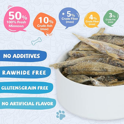 Freeze Dried Minnows Cat Treats – 100% Natural, Single-Ingredient Pet Snacks – Rich in Omega-3, Grain-Free – Healthy Training Rewards &amp; Meal Toppers for Dogs &amp; Cats, 2.8 oz