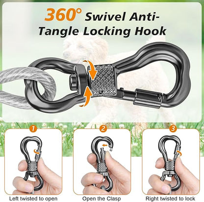 Tresbro 15 FT Dog Tie Out Cable with Spring, Shock Absorbing Tether Chains for Outside Aavilable in 10/15/20/25/30/40/50/70/100/120 FT, Heavy Duty Leads for Yard for Medium &amp; Large Dogs Up to 500 LBS