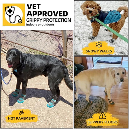 Hcpet Dog Shoes for Large Dogs, Waterproof Dog Booties for Small Medium Dogs, Anti-Slip Dog Boots &amp; Paw Protectors for Hot Pavement Winter Snow Hiking with Reflective Straps Black Size 7
