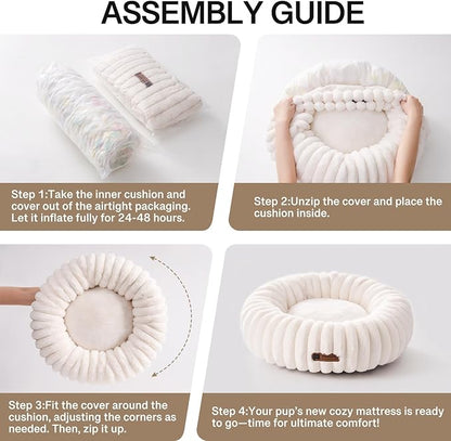 MEWOOFUN Donut Dog Beds for Small Dog, Calming Bed Round Cute Puppy Bed with Non-Slip Bottom, Fluffy Washable Pet Bed for Puppy and Kitten (Cream, S (25x25x7))