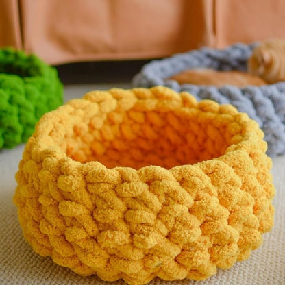 Cat Nest Bed – Premium Handwoven Washable Extra Soft Round Cave House for Indoor Kitten &amp; Kitty, Small &amp; Large (Persimmon Yellow,Medium)