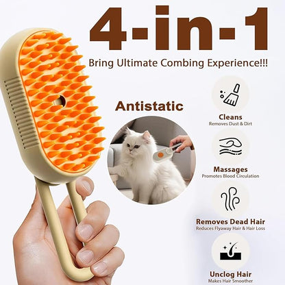 Cat Steam Brush for Shedding, 2025 New 4 in 1 Rechargeable Steam Pet Brushes for Cats &amp; Dogs, Indoor Anti-static Pets Brush for Massage, Cleaning, Shedding &amp; Combing Hair (Beige)