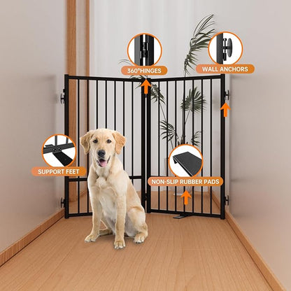 Full Metal Freestanding Dog Gate with Door, 32&