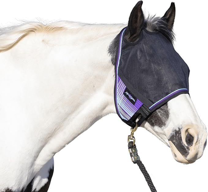 Kensington 90% UV Fly Mask Halter CatchMask UViator - Without Ears &amp; Forelock Freedom Web Trim *Roomy Fit*- X-Large, Lavender Mint