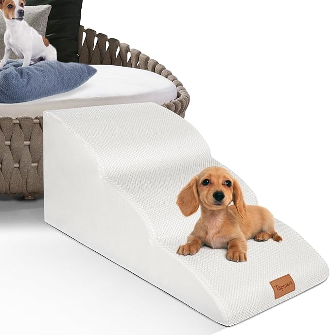 Topmart High Density Extended Foam Dog Ramp&amp;Steps 3 Tiers,15.7" High,Non-Slip Dog Stairs with Waterproof Cover,Soft Foam Pet Ladder,Best for Injured,Older Cats,Pets with Joint Pain
