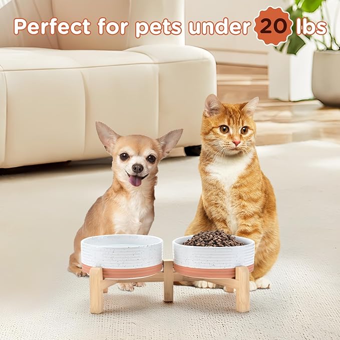 SPUNKYJUNKY Elevated Dog Bowls Ceramic, 5.1&