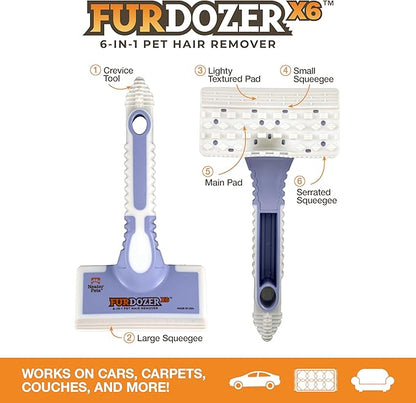 FurDozer X6 Pet Hair Remover &amp; Auto Detailing Tool - Cat &amp; Dog Hair Remover for Carpets, Car Interiors, Couches, Bedding, &amp; Furniture - Reusable Pet Hair Removal Tool for Fur &amp; Lint (Purple, 2-Pack)