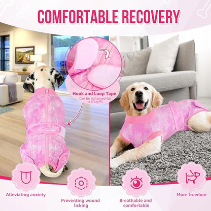 Lukovee Recovery Suit for Dogs, Zipper On Recovery Suit for Female Male Dog, Onesie Abdominal Wounds Cone E-Collar Alternative Prevent Licking Spay Recovery Suit (Small, Pink Tie-dye)