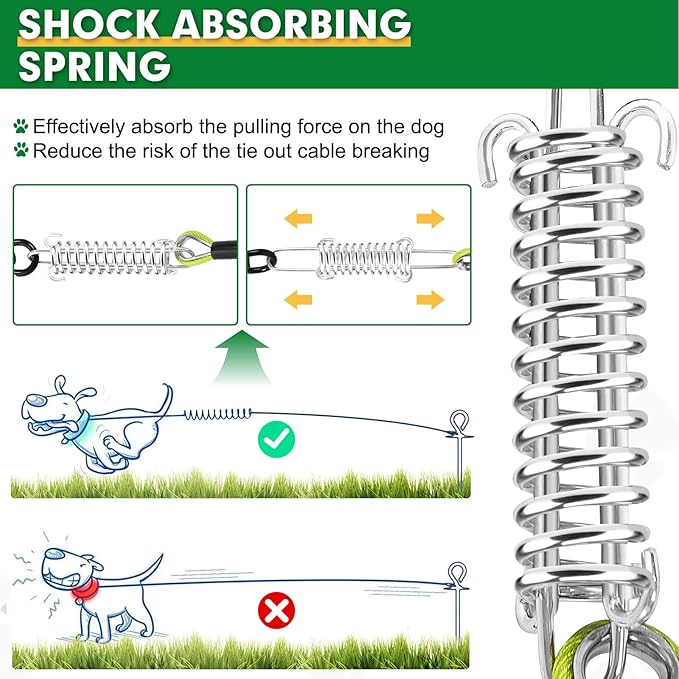Snagle Paw Dog Tie Out Cable 30FT-1000LBS Break Strength,Heavy Duty Dog Leads for Yard with Shock Absorbing Spring &amp; Swivel Hook,Long Leash Cable for Outdoor Tethering,Dog Line for Small Large Dogs