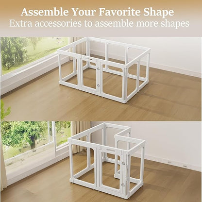 Clear Acrylic Dog Playpen with Door, for Puppy Cat Rabbit Transparent Pet Pen, Dog Playpen Indoor, Dog Fence, Easy Assemble &amp; Cleaning Dog Pen for Small &amp; Medium Dogs (23.6“ Height, 10PCS)
