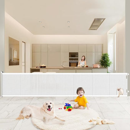 Pawtners Retractable Baby Gates Extra Wide, 41" Tall Extends up to 120" Wide, Dog Gate Indoor with Cat Door for Stairs, Pet Gate with Support Rods for Doorways Hallways Indoor &amp; Outdoor-White