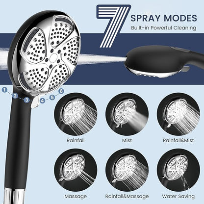 FEELSO Filtered Shower Head with Handheld, High Pressure 7-Spray Showerhead with Filters for Hard Water - Remove Chlorine, Reduce Dry Itchy Skin, Anti-clog Nozzles, Power Wash to Clean Tub, Tile &amp; Pet