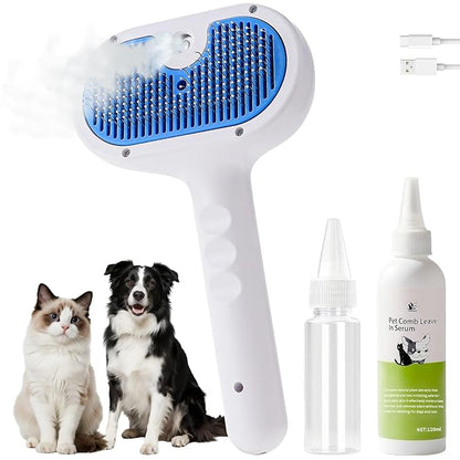 Cat Steam Brush for Shedding,3 In 1 Steam Brush for Dogs &amp; Cats,Spray Hair Removal Comb,Includes Waterless Shampoo,Suitable for Long-haired and Short-haired Pets