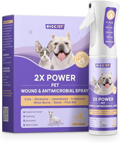 HICC PET Dog Hot Spot Treatment Spray, Itch Relief for Dog Care&amp; Cat Care, 2X Strength for Dog Wound Care, Alleviate Dry Itchy Skin, Allergies, Inflammation, Dog Skin Irritation Treatment, 10 fl oz