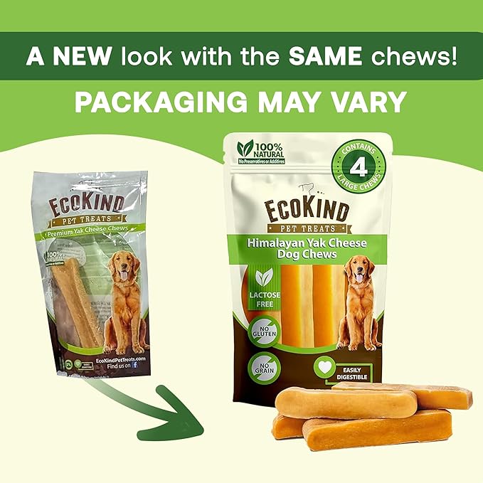 Ecokind Himalayan Chews, Healthy Treats, Odorless, Rawhide Free, Long Lasting Dog Bones for Aggressive Chewers, Indoors &amp; Outdoor Use, Made in The Himalayas, Large (Pack of 20)