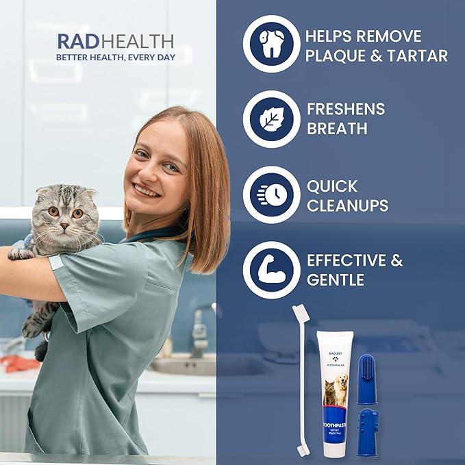 Rad Health Dental Kit - Dog Toothbrush and Toothpaste Kit for Daily Oral Care, Dual Brushes for Deep Cleaning, Safe for Cats &amp; Dogs, Reduces Bad Breath, Prevents Gum Disease