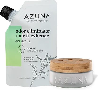 Azuna Air Freshener &amp; Odor Eliminator for Strong Odor | 1 Room Kit Includes (1) Empty Luxe Glass Jar &amp; 8oz Refill with Tea Tree Essential Oil Gel | Natural Scent | Last 60-90 Days