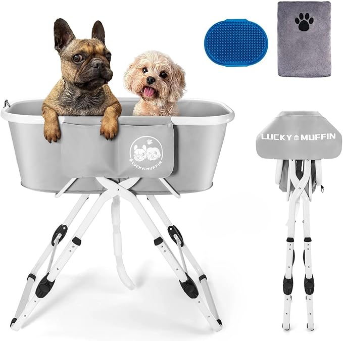 Premium Elevated &amp; Foldable Dog Bathtub – 5 Adjustable Heights for Back-Friendly Grooming. Portable Indoor/Outdoor Pet Washing Station, Supports Small &amp; Medium Dogs up to 140 lbs