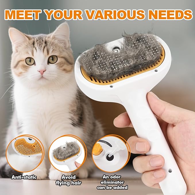 Pet Steam Brush for Cats and Dogs, 4-in-1 Spray Hair Removal Comb, Cat Brush for Shedding and Grooming for Long &amp; Short Haired Pets