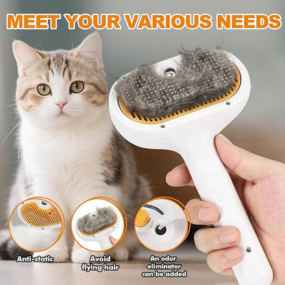Pet Steam Brush for Cats and Dogs, 4-in-1 Cat Brush for Shedding, Spray Hair Removal Comb with 2 Waterless Shampoo, Pet Hair Removal Tool for Long &amp; Short Haired Pets