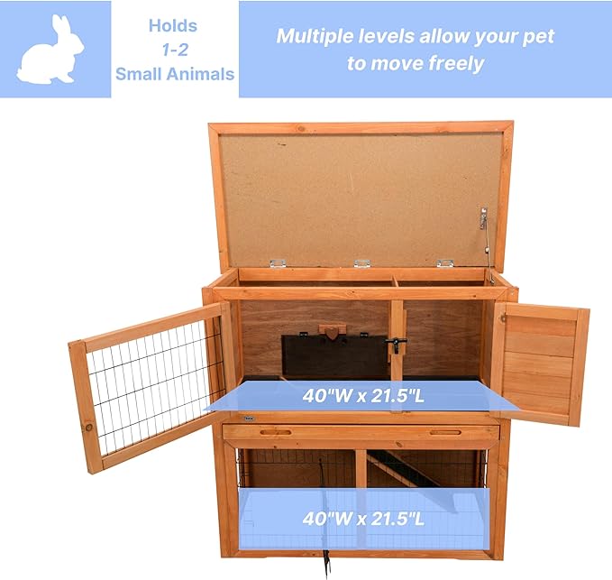 TRIXIE natura Outdoor Rabbit Hutch with Run - 2-Story Rabbit Cage with Non-Slip Ramp - Large Elevated Small Animal House with Secure Playpen, Hinged Roof &amp; Pull-Out Tray - in Brown