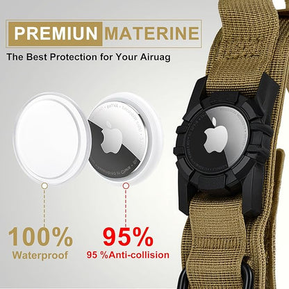 Tactical AirTag Dog Collar Leash Set - Heavy Duty, Adjustable GPS Collar Compatible with Apple AirTag, with Holder &amp; Control Handle for Medium/Large Dogs [ Brown, M ]